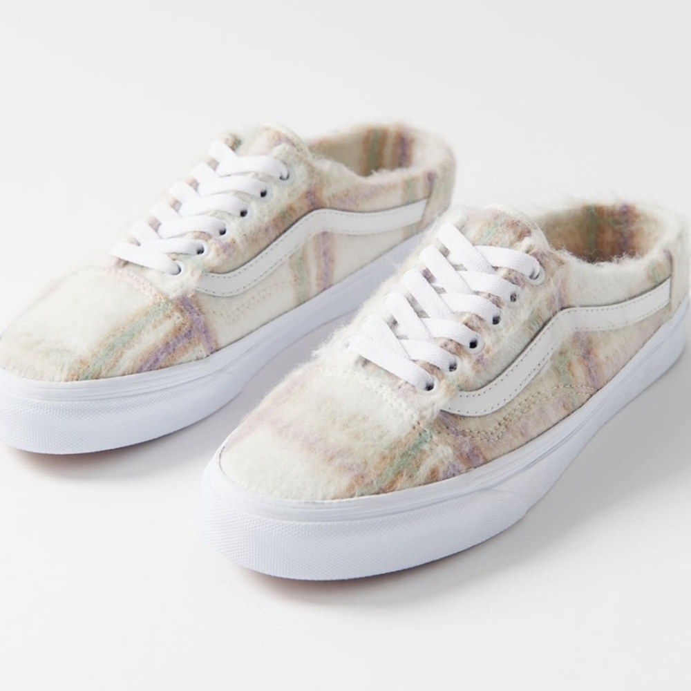 Vans old school mule soft plaid women's 10 marshmallow slip on sneakers neutral